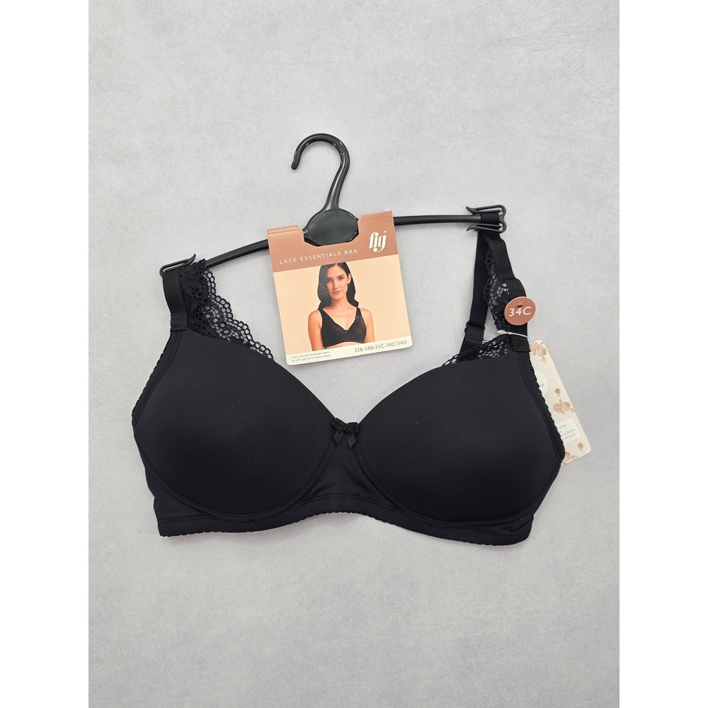 Fig Lace Essentials Ultra Smooth Breathable Soft Cups Black Bra 34C